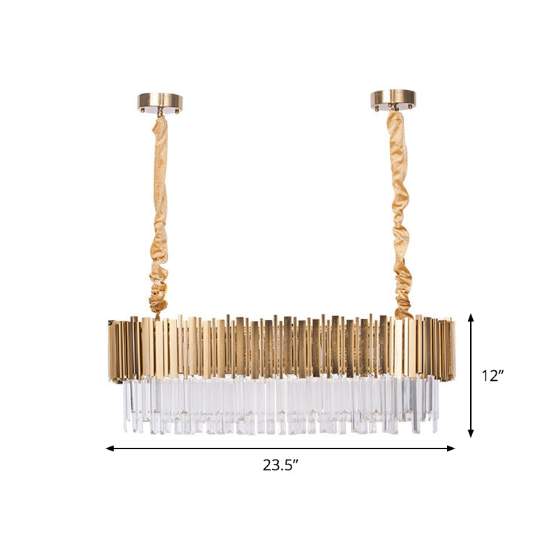 Post-Modern Oblong Island Lamp 6/8-Light Crystal Rods Pendant Lighting in Gold, 23.5"/31.5" Wide