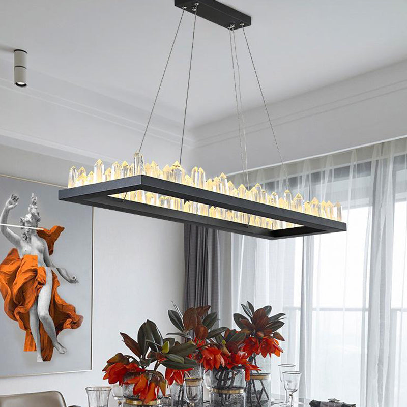 23.5"/31.5" W Rectangle LED Hanging Lamp Simplicity Black Crystal Icicle Island Ceiling Light in Warm/White Light