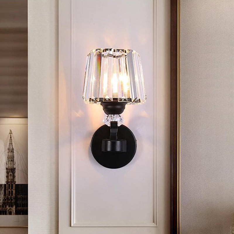 Lámpara de pared de cono de cristal prismático claro tradicional 1/2 bulb de la sala de estar luz de pared en negro