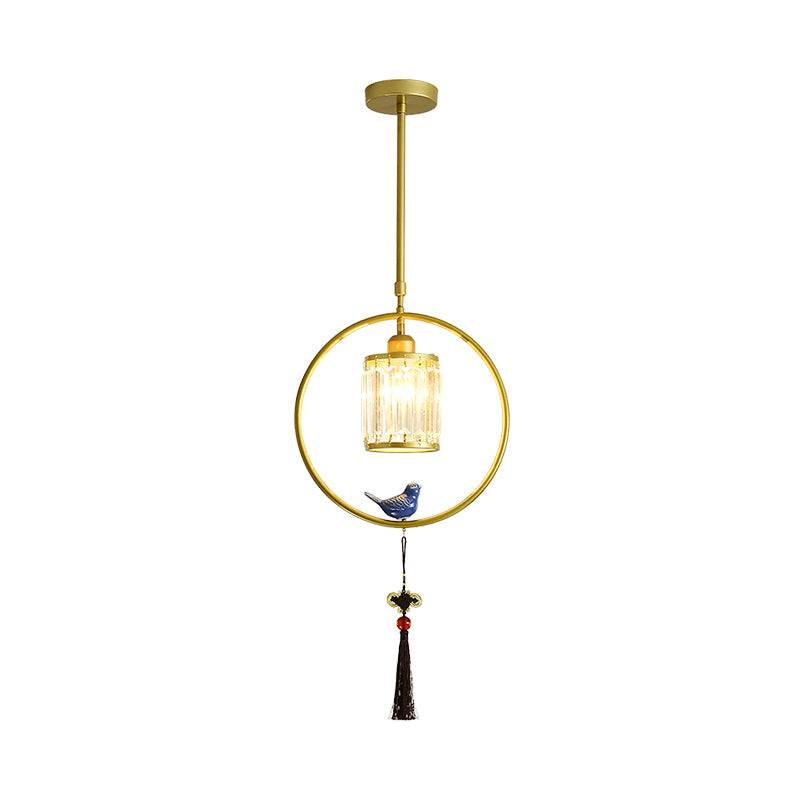 Lumo singolo nero/oro Black Modern Prismatic Crystal Square/Round Hanging Lampada con cerchio e nappe