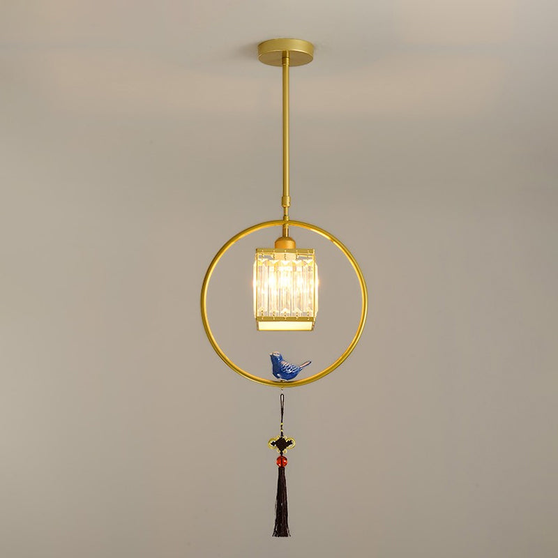 Lumo singolo nero/oro Black Modern Prismatic Crystal Square/Round Hanging Lampada con cerchio e nappe