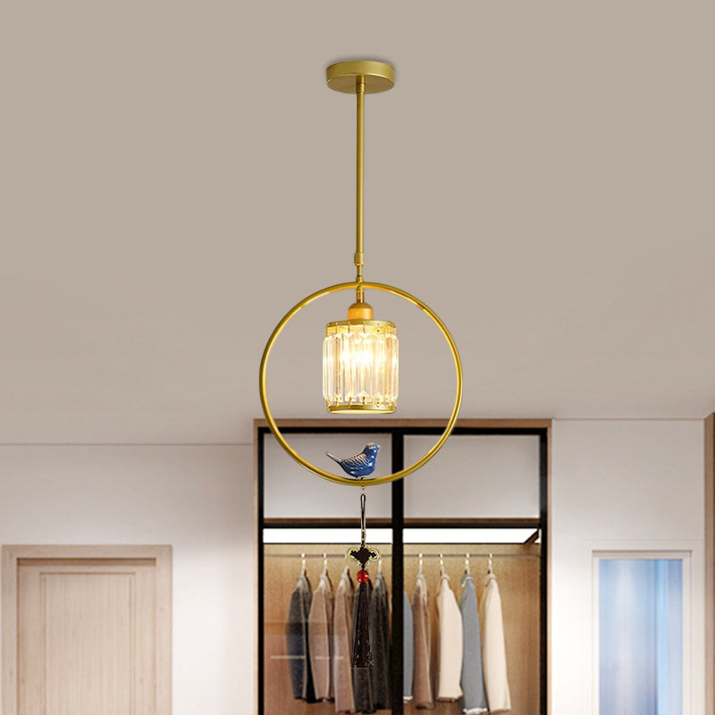 Lumo singolo nero/oro Black Modern Prismatic Crystal Square/Round Hanging Lampada con cerchio e nappe