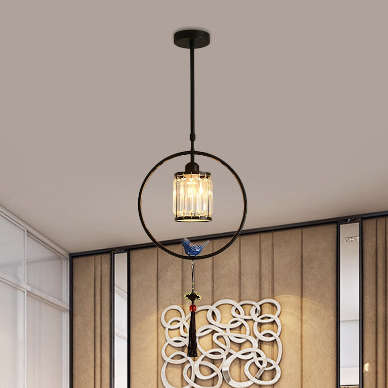 Lumo singolo nero/oro Black Modern Prismatic Crystal Square/Round Hanging Lampada con cerchio e nappe