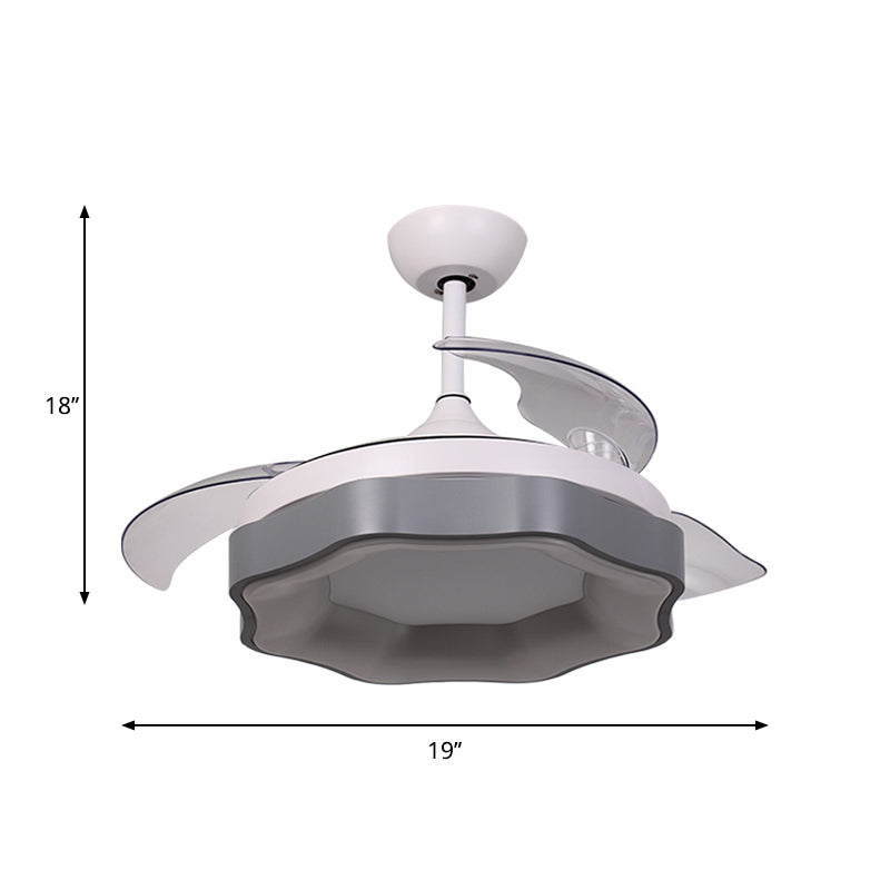 19 "W Grey Blumenanhänger Lüfter Lampe Moderne Acryl 3 Klingen LED SEMI BUSHEL ZEHN