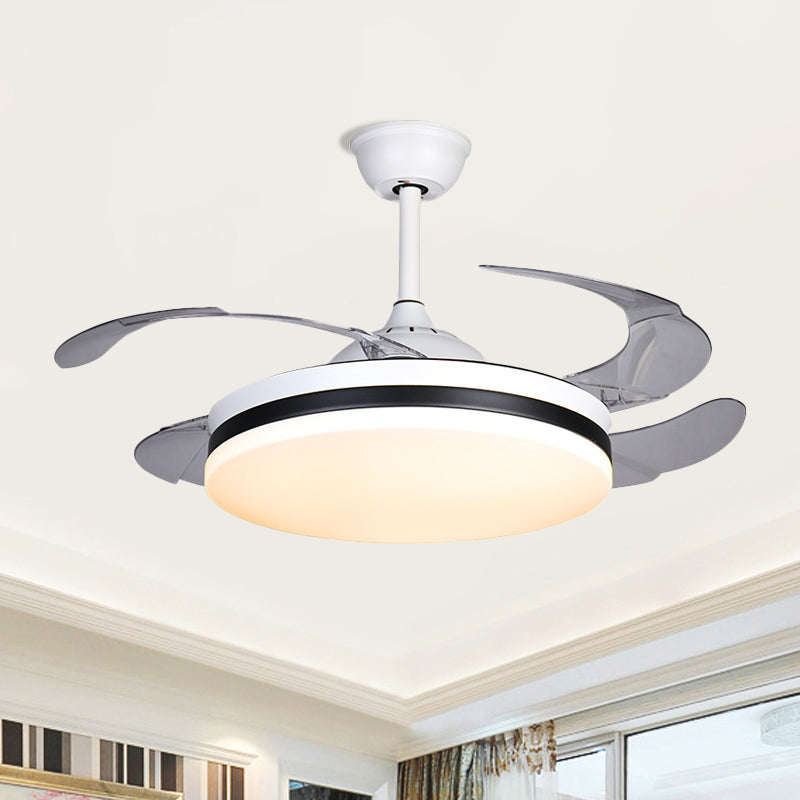 42" Wide White Drum Shape Semi Flush Mount Nordic Style Acrylic 4 Blades LED Pendant Fan Light