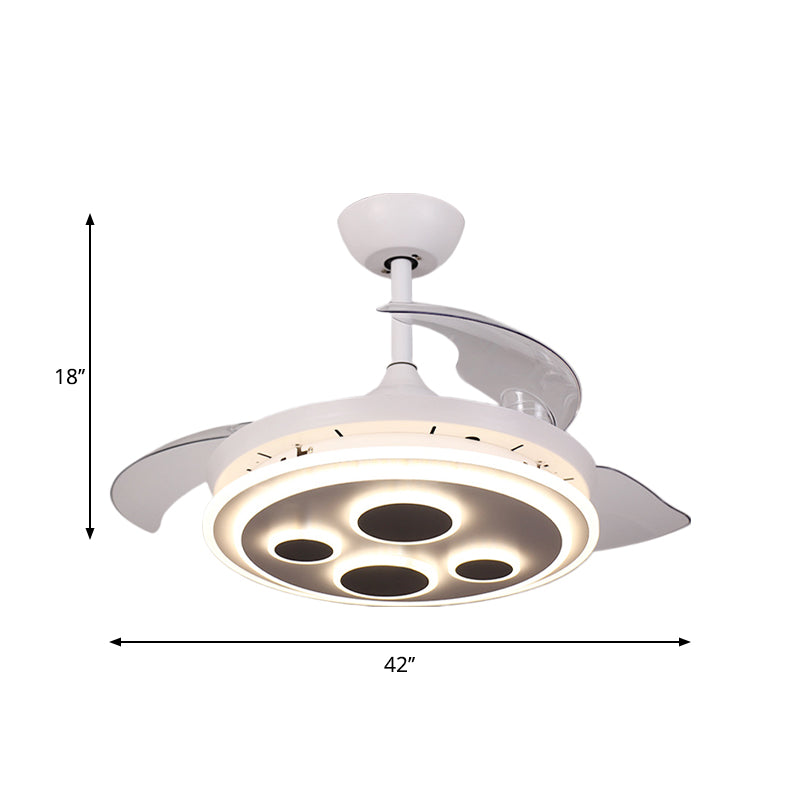 42 "W witte cirkel semi -spoeling eenvoud acryl 3 messen led hangende ventilatorverlichting voor salon