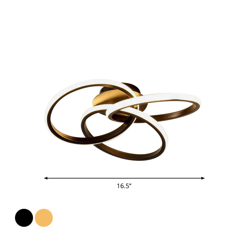 16.5 "/ 20.5" W trois anneaux semi - foncé nordique style métallique noir / or LED éclairage de plafond de proximité, lumière chaude / blanche