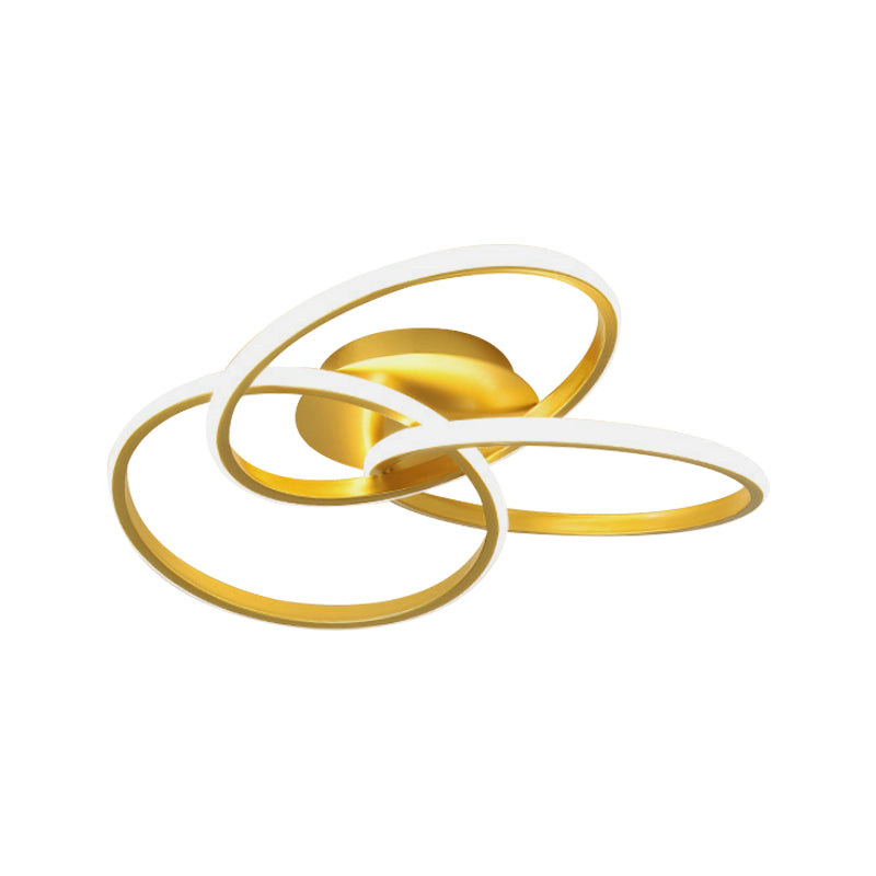 16.5"/20.5" W 3-Ring Semi Flush Nordic Style Metallic Black/Gold LED Close to Ceiling Lighting, Warm/White Light