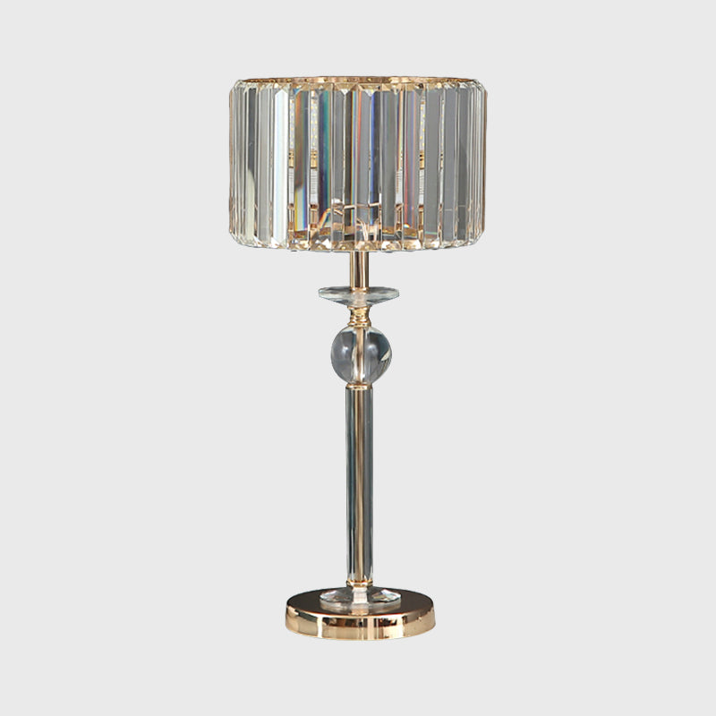 1 Luz de mesa de bulbo con tono de tambor Cristal transparente Lámpara de mesita de noche moderna en champán, 10 "/8" W