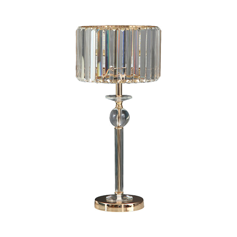 1 Luz de mesa de bulbo con tono de tambor Cristal transparente Lámpara de mesita de noche moderna en champán, 10 "/8" W