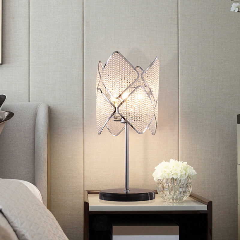 Perlas de cristal transparente Gold/cromo Table Rhombus 1 Cabeza Lámpara de soporte nocturno contemporáneo para dormitorios