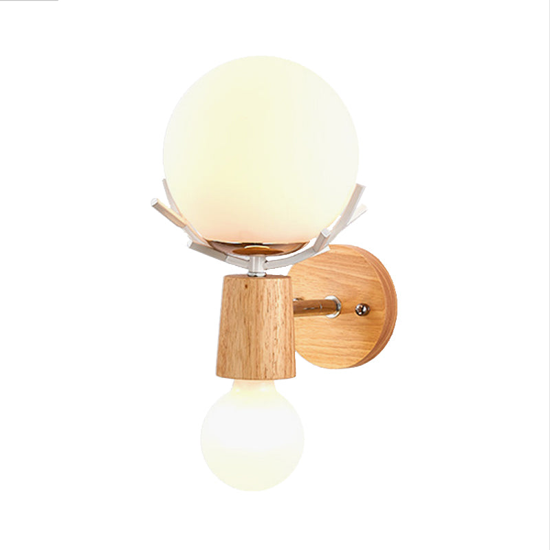 Luce di applique in globo bianco con corna lampada da parete in vetro in legno rustico con base beige per scale