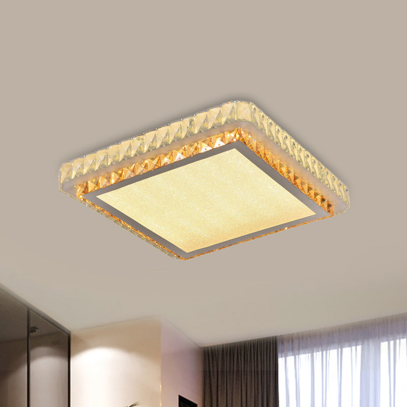 Clear Beveled Crystal Square Flush Light Simple Bedroom LED Close to Ceiling Lighting Fixture
