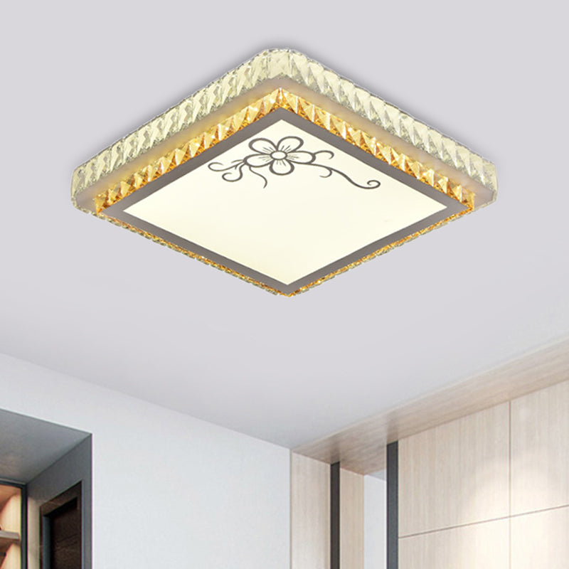 Clear Beveled Crystal Square Flush Light Simple Bedroom LED Close to Ceiling Lighting Fixture