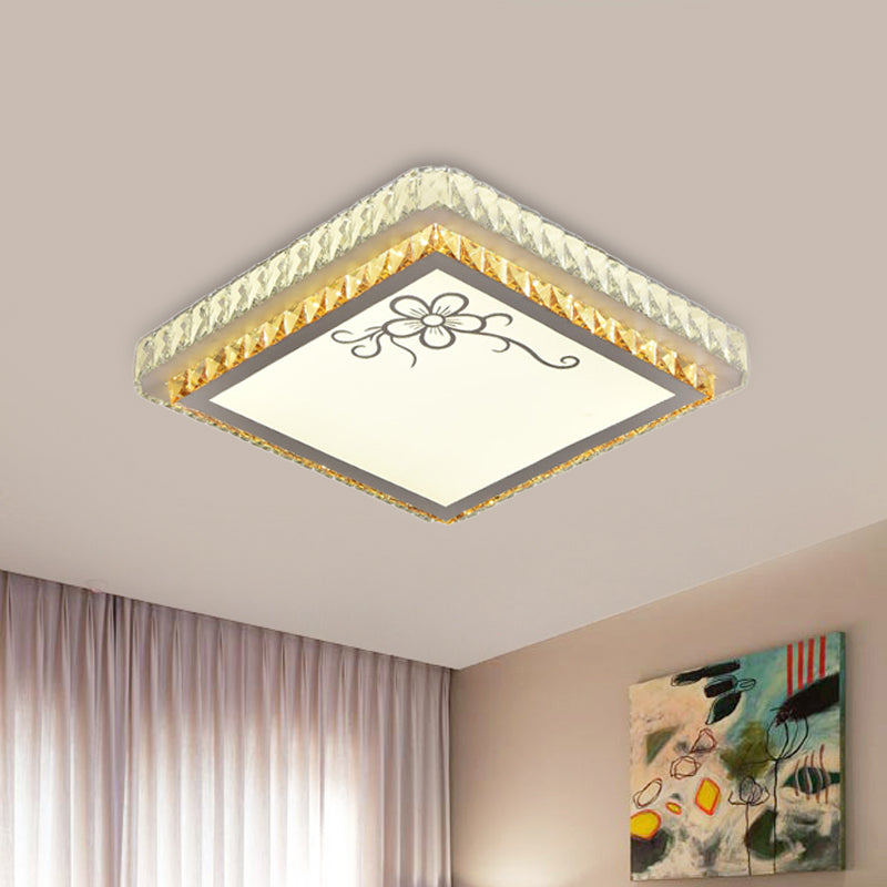 Clear Beveled Crystal Square Flush Light Simple Bedroom LED Close to Ceiling Lighting Fixture