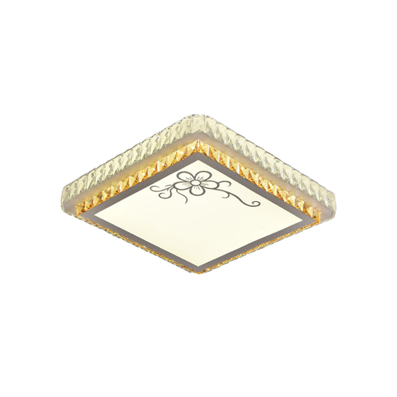 Clear Beveled Crystal Square Flush Light Simple Bedroom LED Close to Ceiling Lighting Fixture