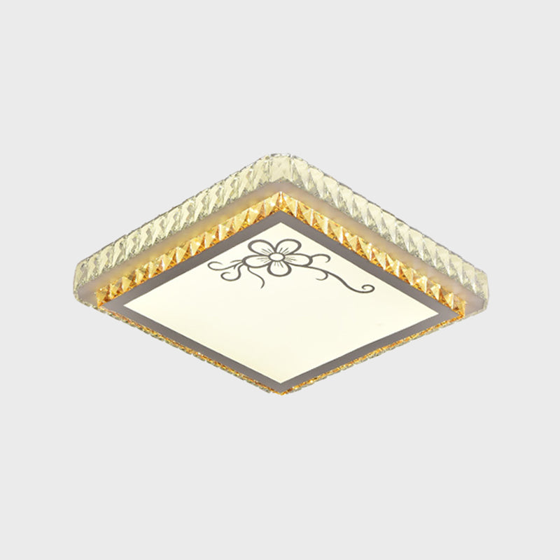 Clear Beveled Crystal Square Flush Light Simple Bedroom LED Close to Ceiling Lighting Fixture