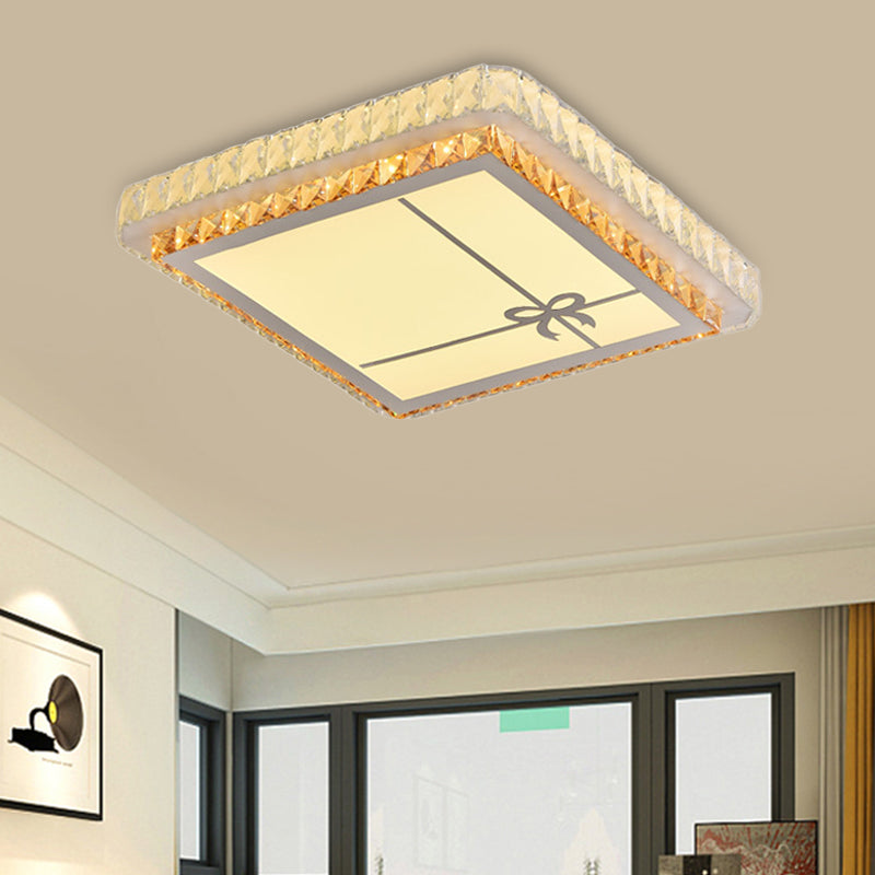 Clear Beveled Crystal Square Flush Light Simple Bedroom LED Close to Ceiling Lighting Fixture