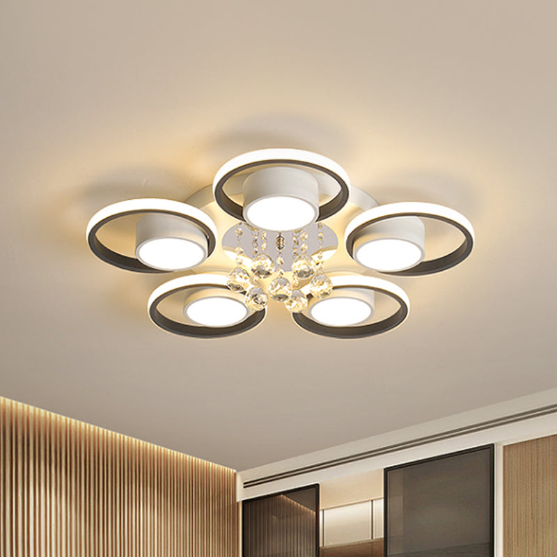 Acrylic White Flush Ceiling Light Circle 20.5"/25.5" W LED Modern Flushmount with Crystal Orb, Warm/White Light/Remote Control Stepless Dimming