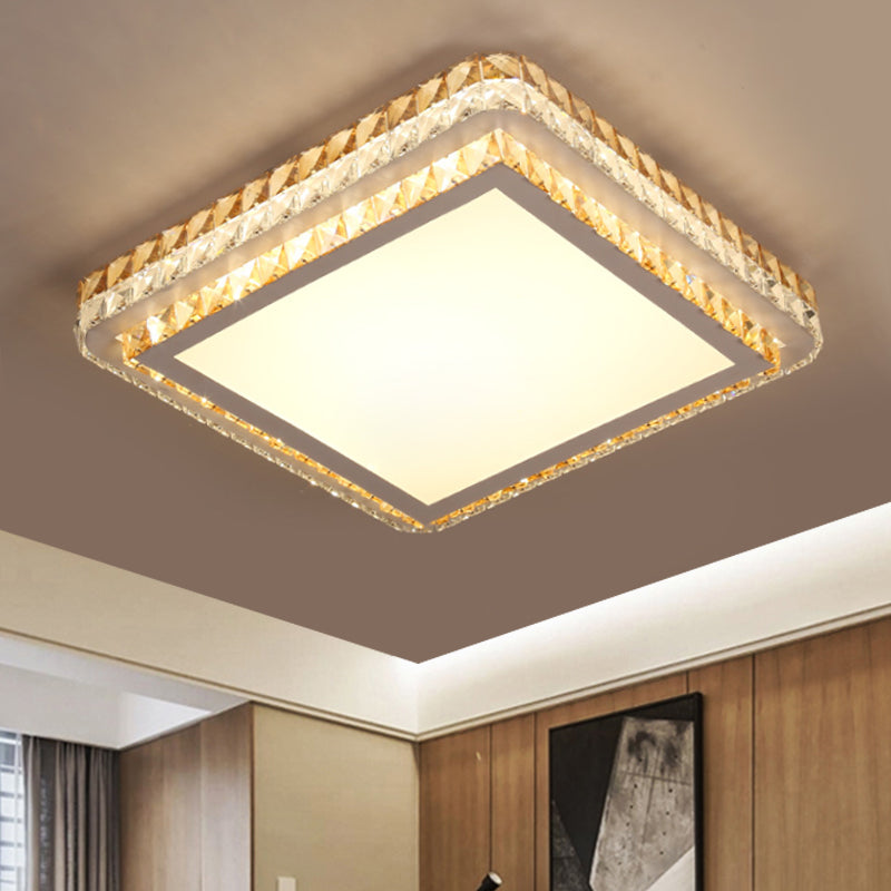Clear Crystal Inserted Square Flushmount Simple Bedroom LED Flush Mount Ceiling Light