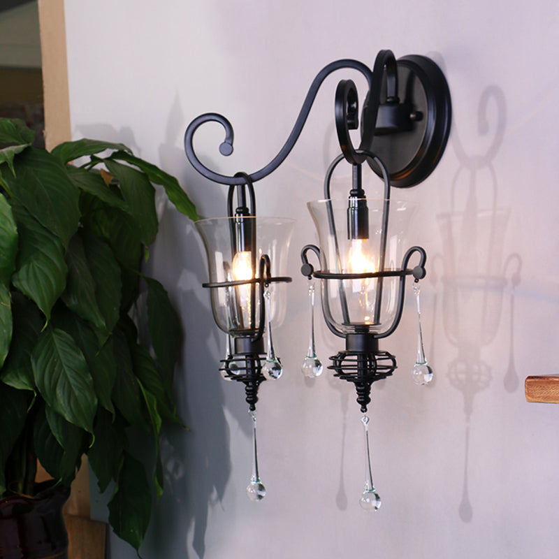 Mont en métal Éclairage mural moderniste 1/2 lampe murale noire claire avec nuance en verre transparent