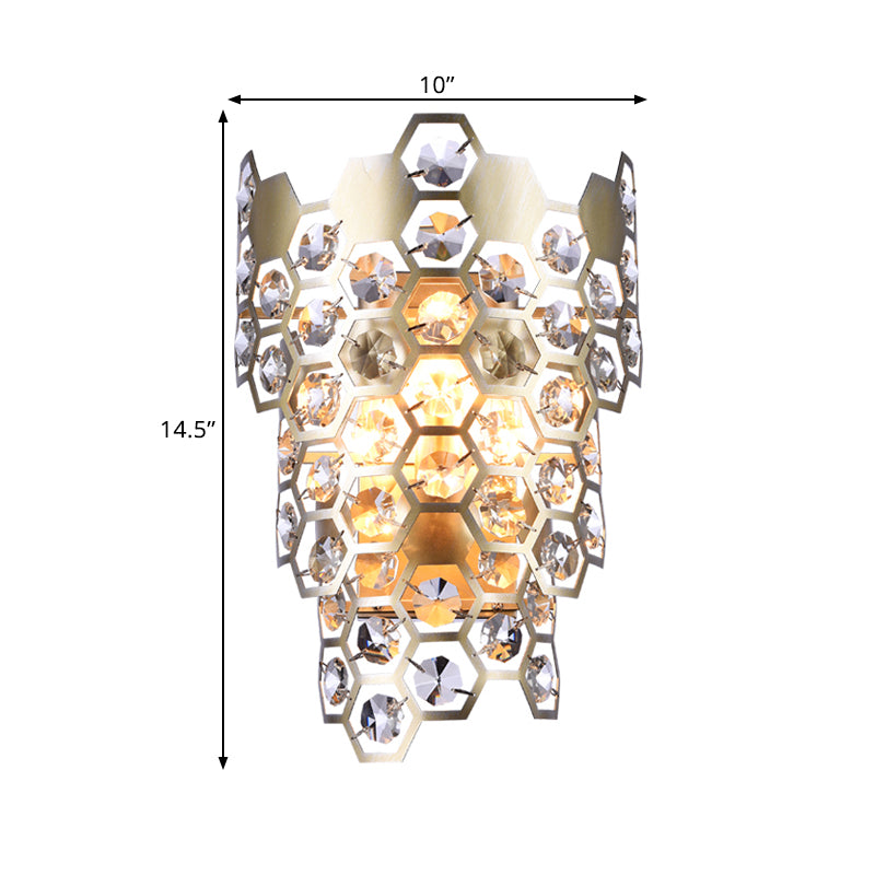 Applexion murale contemporaine Contemporain Sronce 3 bulbes Hexagon Crystal Mur intégré Light en champagne