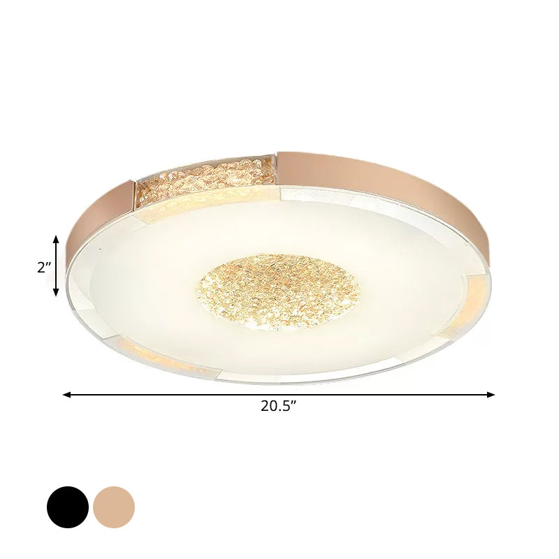 Black / Gold Finish LED Flush Light Fixture Contemporary Bevel Cut Crystals Round Ceiling Mount in White / Warm Light