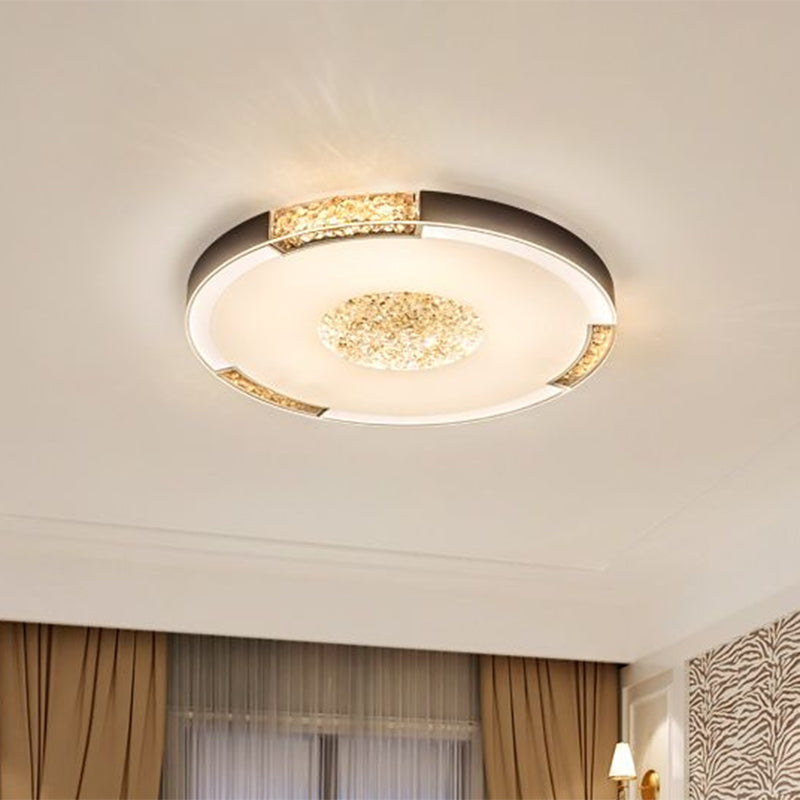 Black / Gold Finish LED Flush Light Fixture Contemporary Bevel Cut Crystals Round Ceiling Mount in White / Warm Light
