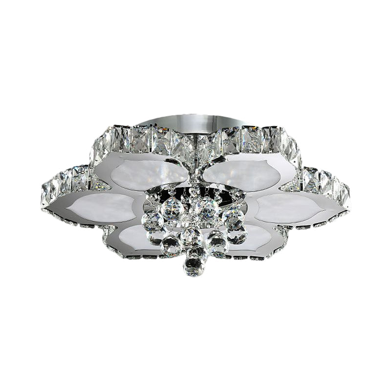 Beveled Glass Lotus LED Flush Light Contemporary Ceiling Flush Mount in Chrome for Bedroom, 17"/22" Wide
