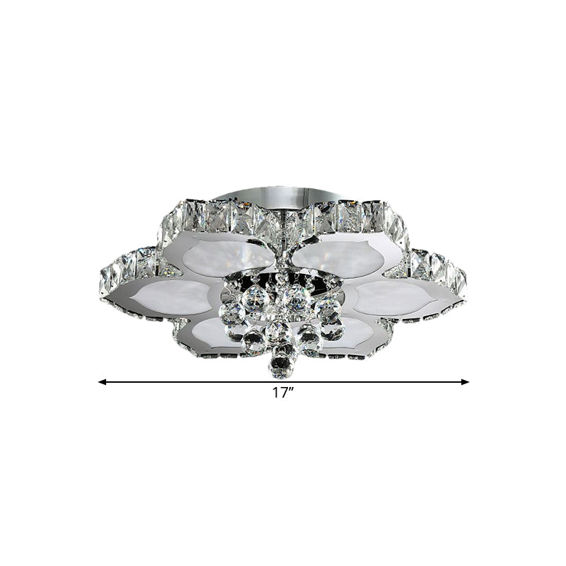 Beveled Glass Lotus LED Flush Light Contemporary Ceiling Flush Mount in Chrome for Bedroom, 17"/22" Wide