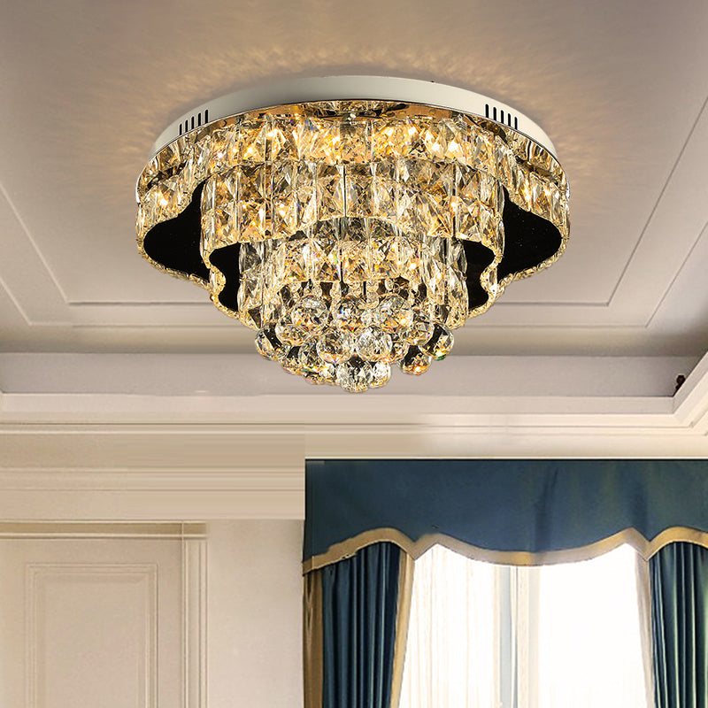 Modern Scalloped Flush Mount Lighting Beveled Crystal LED Ceiling Light Fixture in Chrome for Sleeping Room