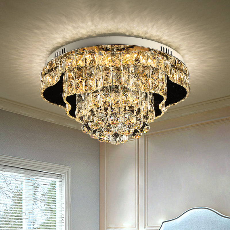 Modern Scalloped Flush Mount Lighting Beveled Crystal LED Ceiling Light Fixture in Chrome for Sleeping Room