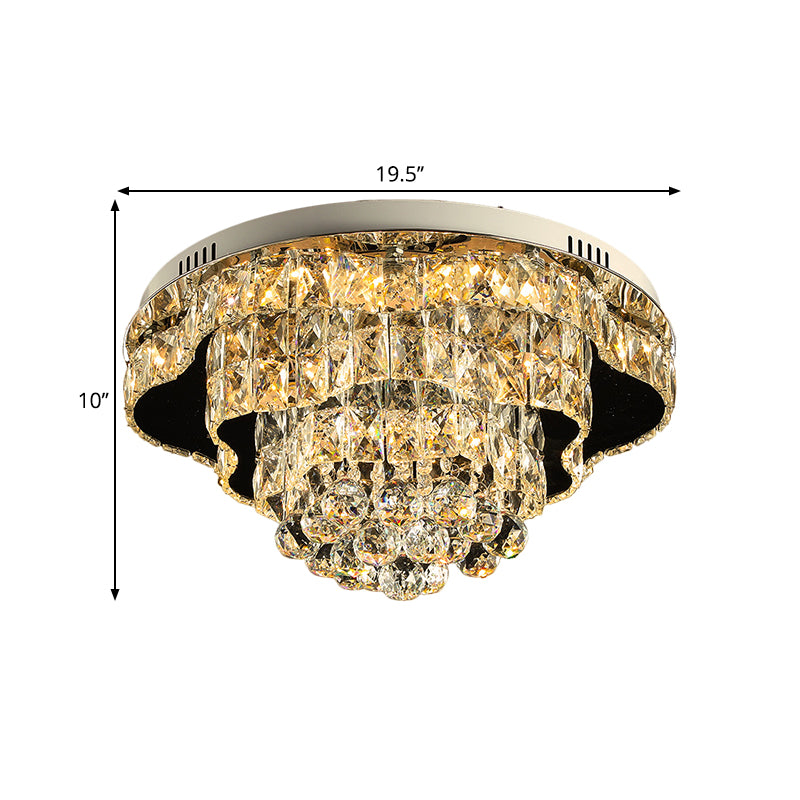 Modern Scalloped Flush Mount Lighting Beveled Crystal LED Ceiling Light Fixture in Chrome for Sleeping Room