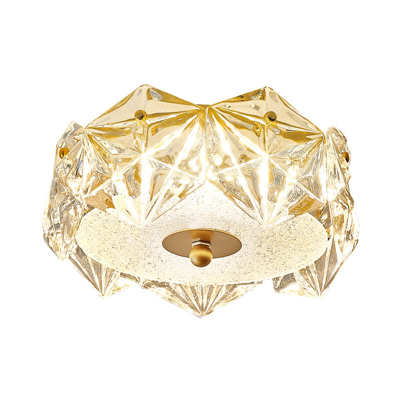 LED Doorway Ceiling Light Fixture Modern Gold Flush Mount Lamp with Hexagon Clear Crystal Shade