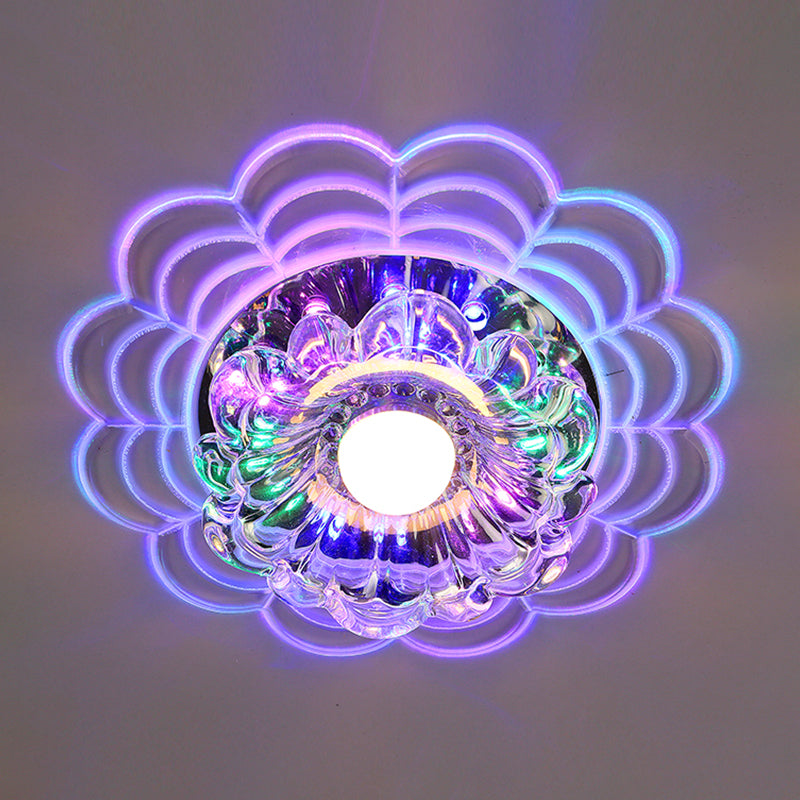 Contemporary Bloom LED Flush Mount Clear Crystal Glass Hallway Ceiling Mounted Fixture in Stainless-Steel, Warm/White/Multi Color Light