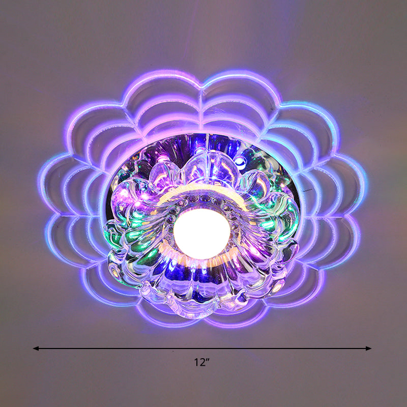Contemporary Bloom LED Flush Mount Clear Crystal Glass Hallway Ceiling Mounted Fixture in Stainless-Steel, Warm/White/Multi Color Light