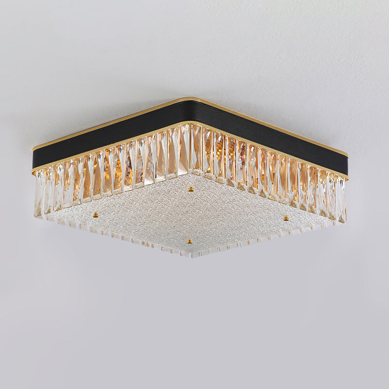 Clear Crystal Square Flush Mount Modern Led Dicht bij plafondlamp in het zwart voor salon