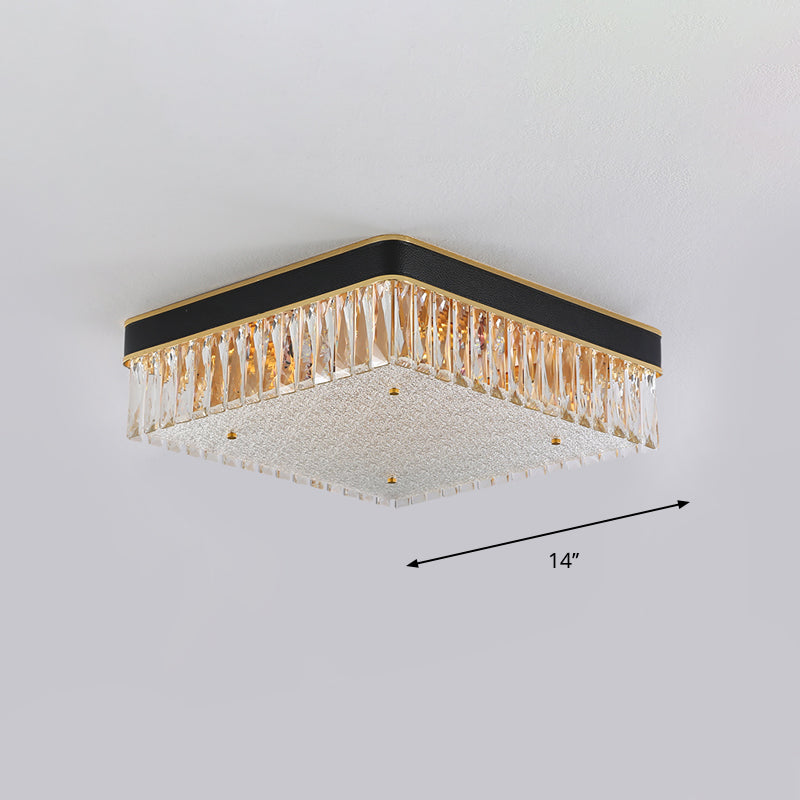 Clear Crystal Square Flush Mount Modern Led Dicht bij plafondlamp in het zwart voor salon
