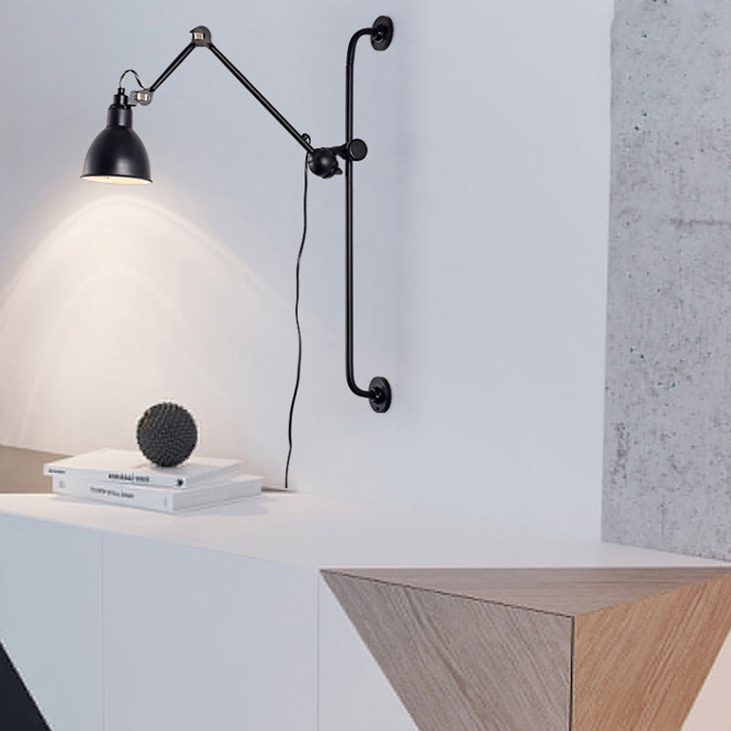 Tombre de cúpula negro/negro Luz de pared Modernista 1 Cabeza Lámpara de pared ajustable metálica para el comedor