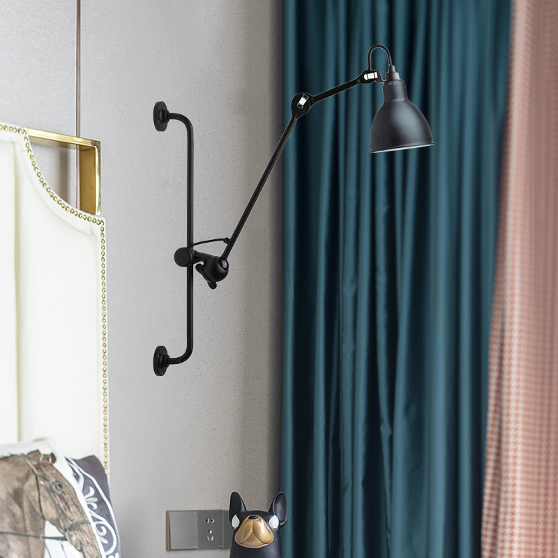 Tombre de cúpula negro/negro Luz de pared Modernista 1 Cabeza Lámpara de pared ajustable metálica para el comedor