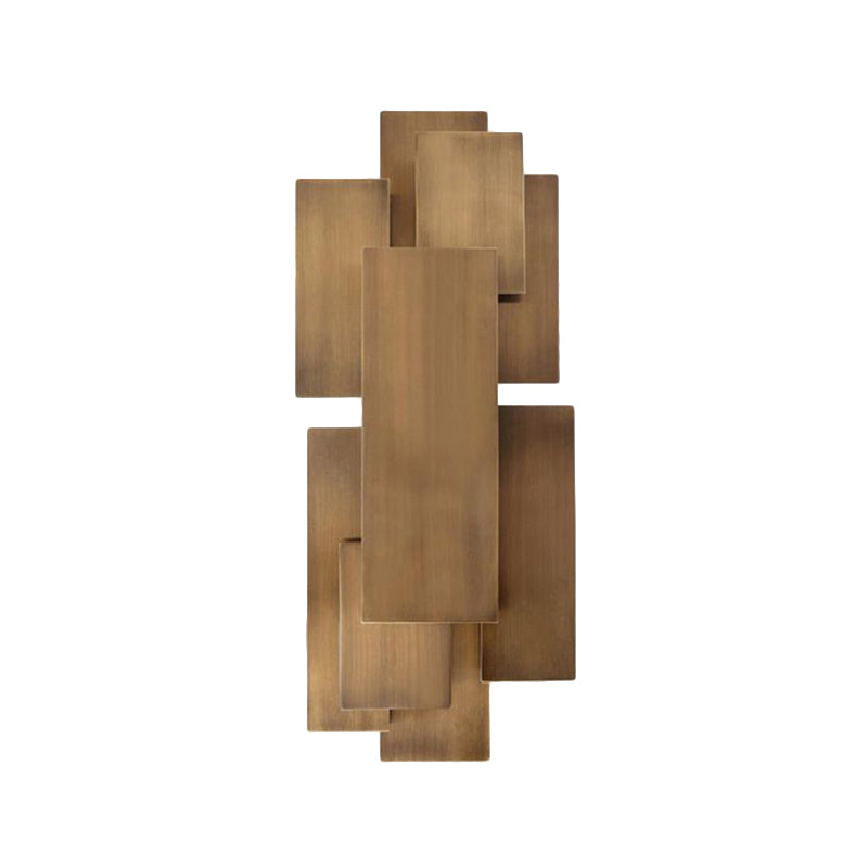 LED Stairway Wall Lamp with Rectangular Metallic Shade Dark Wood Wall Sconce Lighting