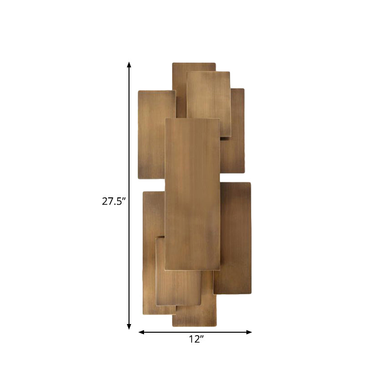 LED Stairway Wall Lamp with Rectangular Metallic Shade Dark Wood Wall Sconce Lighting