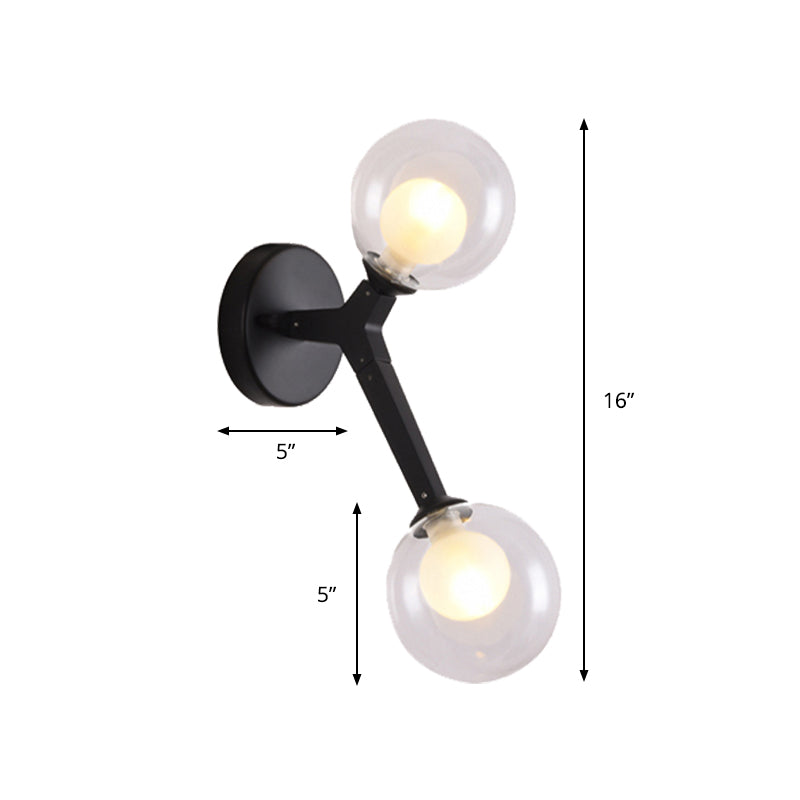 Black/Gold Bubble Wall Sconce Lamp Nordic 2 Lights Clear Glass Wall Sconce Lighting for Bedroom