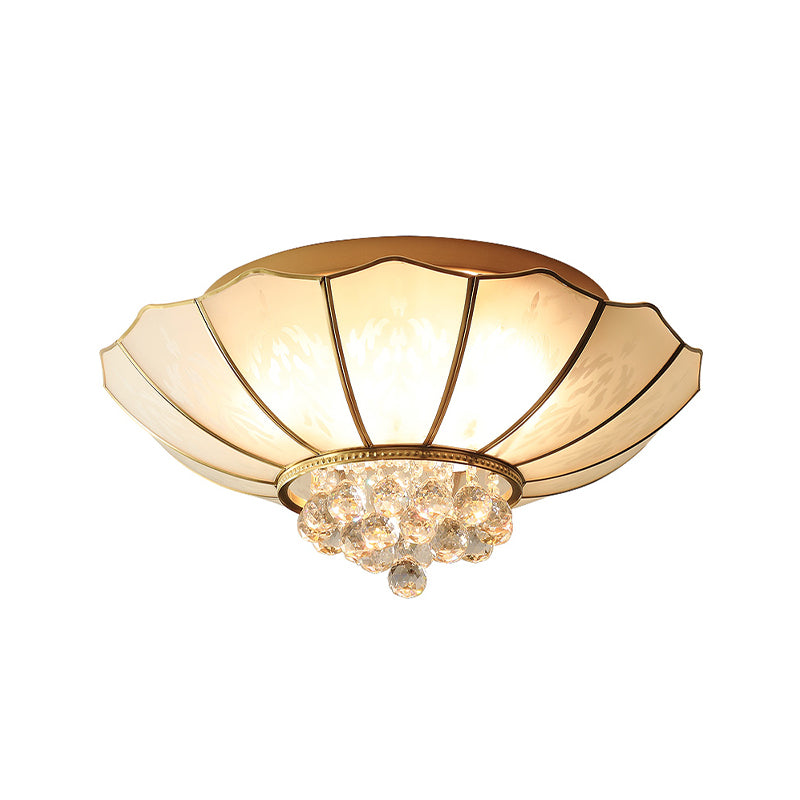 Milky Glass Scalloped Flush Light Colonialist 4/6 Lights Bedroom Flush Mount with Clear Crystal Ball