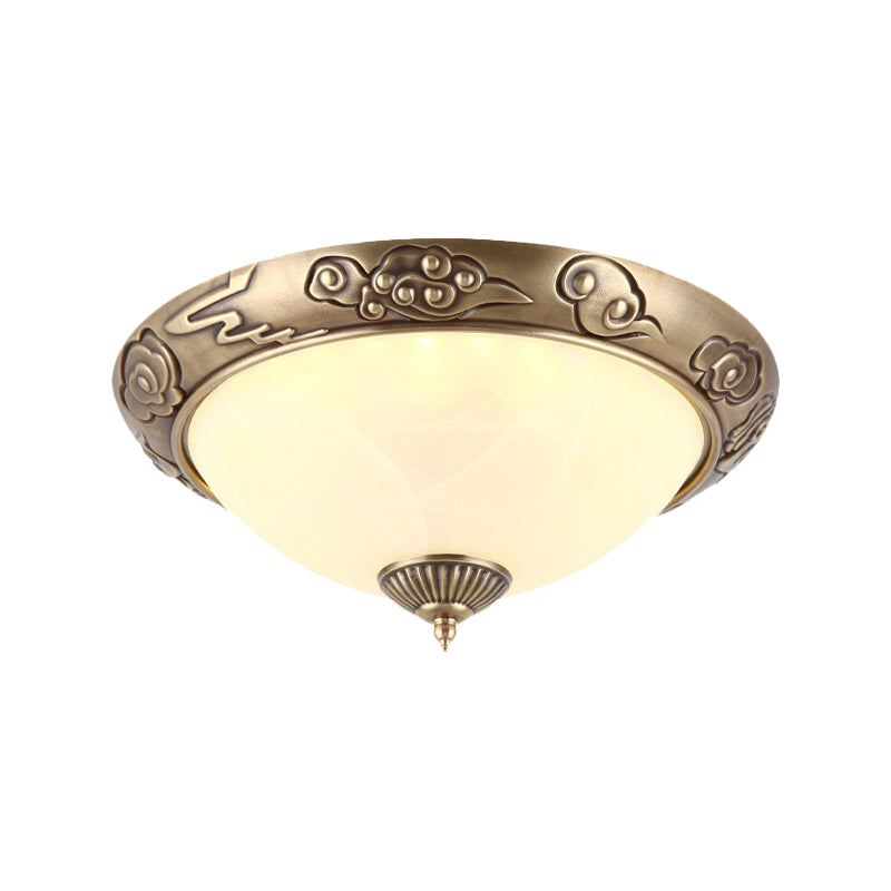 LED Flush Mount Light Fixture Colonialism Dome Shade Opal Glass Ceiling Lighting in Brass for Bedroom, 12"/16" W