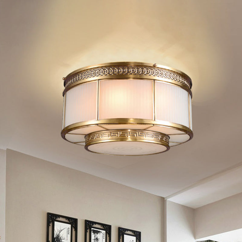 Ring Restaurant Flush Ceiling Light Colonial Opal Glass 4/6 Bulbs Gold Flush Mount Lighting Fixture