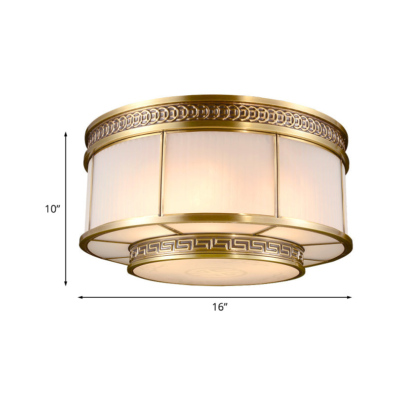 Ring Restaurant Flush Ceiling Light Colonial Opal Glass 4/6 Bulbs Gold Flush Mount Lighting Fixture