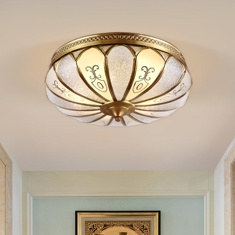 Lotus Frosted Glass Ceiling Flush Colonial 3/4/5 Heads Bedroom Flush Mount Light Fixture in Gold