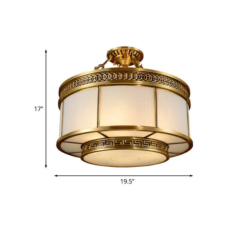 Halo chambre à coucher éclairage colonial verre laiteux 6 ampoules en or semi-luminaire luminaire