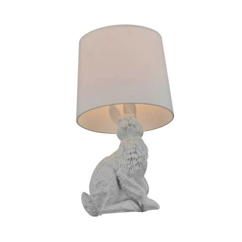 Rustiek vat nachtkastje licht 1 lampstof nachttafellamp in zwart/wit met hars konijnbasis voor slaapkamer